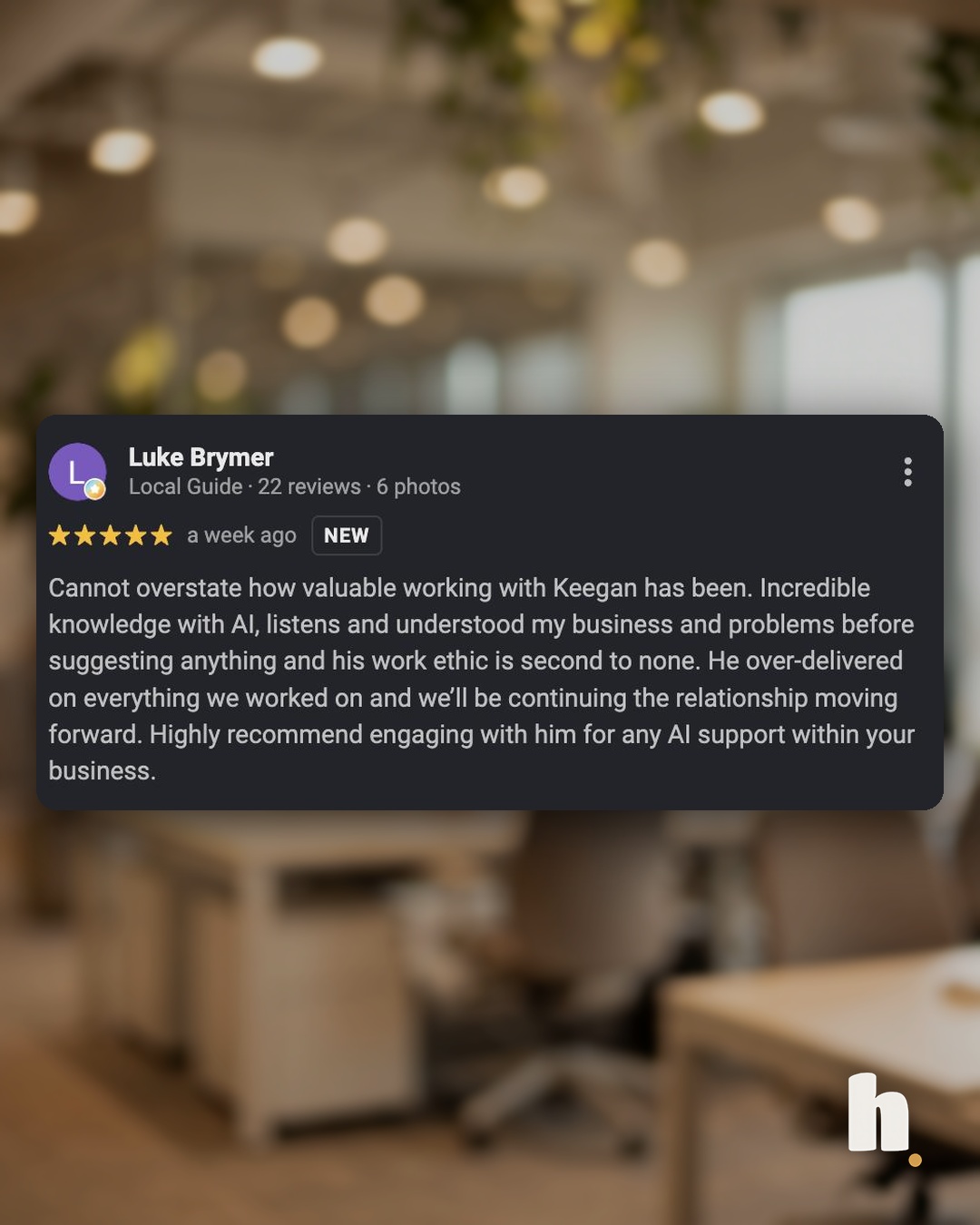Google review from Luke, five stars.